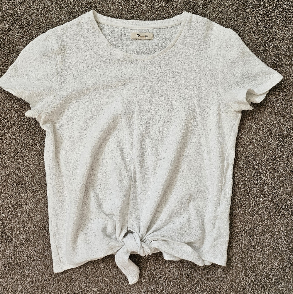 Madewell Cream Tie Front Short Sleeve T-Shirt